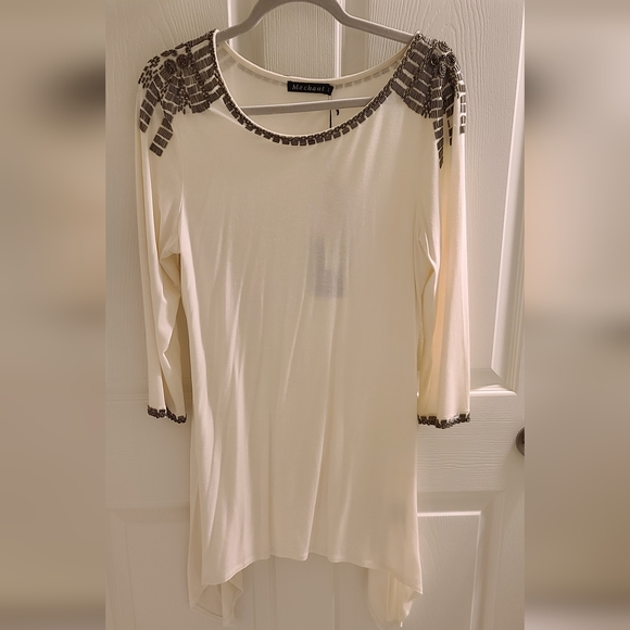 Ivory Long Sleeve Dress with Beading by Mechant Size Large - Picture 1 of 5